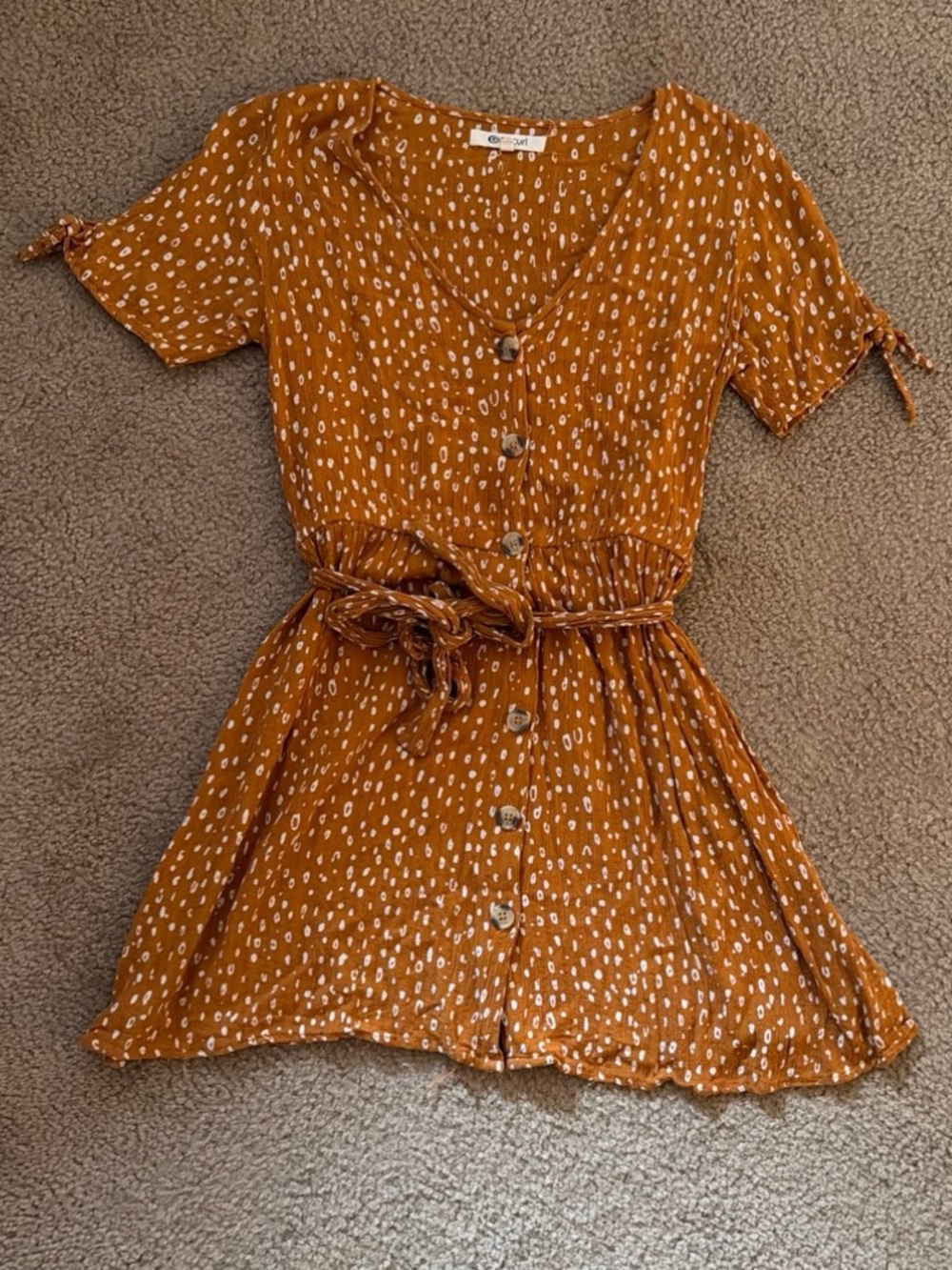 Rust Dot Button-Front Dress with Tie Waist
